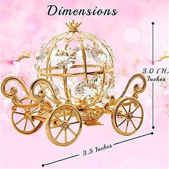 24K Gold Plated Small Cinderella Pumpkin Coach Figurine Ornament | Anniversary - Picture 2 of 7